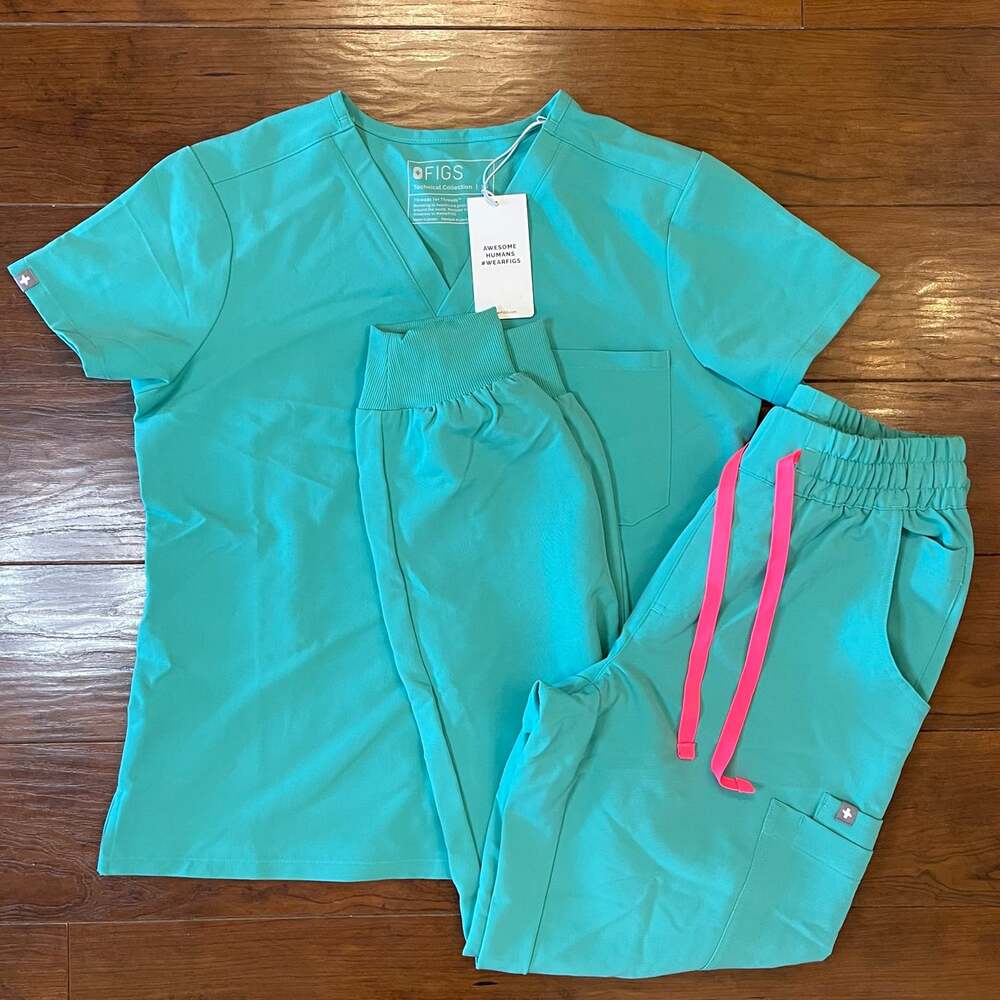 FIGS Catarina Scrub Top Zamora Jogger Set XS Teal Pink NWT